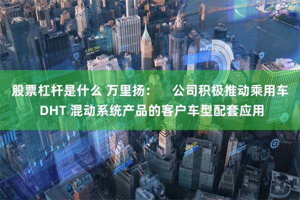 股票杠杆是什么 万里扬：    公司积极推动乘用车 DHT 混动系统产品的客户车型配套应用